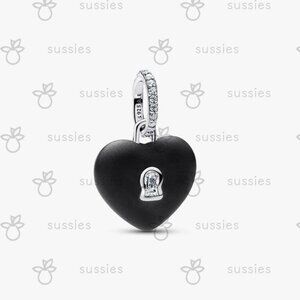 Pandora Matte Black Ceramic Heart Padlock Dangle Charm